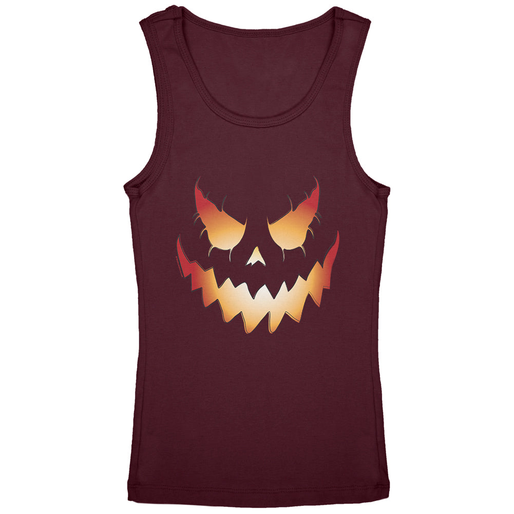 Halloween Evil Jack-O-Lantern Pumpkin Youth Girls Tank Top Youth Tank Tops Old Glory YLG Burgundy