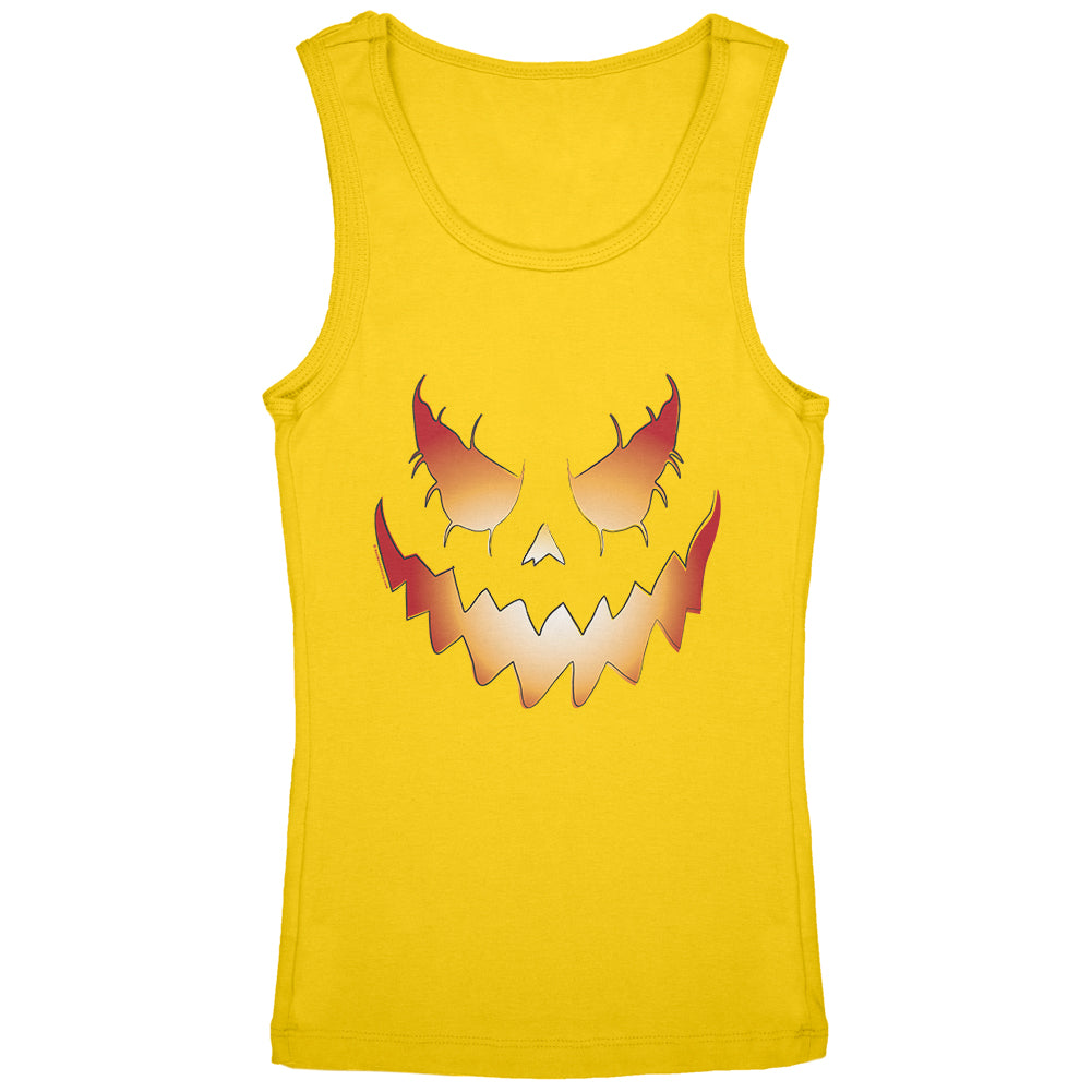 Halloween Evil Jack-O-Lantern Pumpkin Youth Girls Tank Top Youth Tank Tops Old Glory YLG Yellow