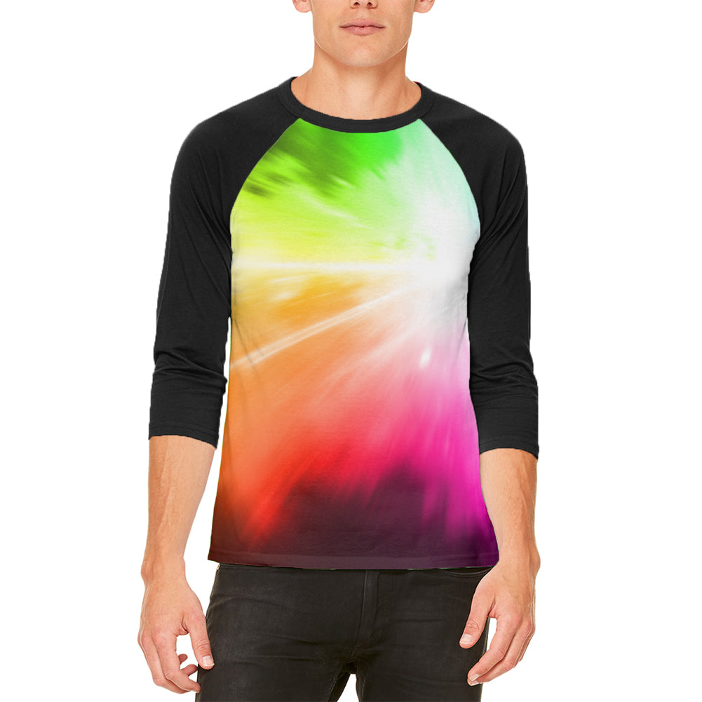 White Light Raver Rainbow Mens Raglan T Shirt Men's Raglans Old Glory 2XL White-Black