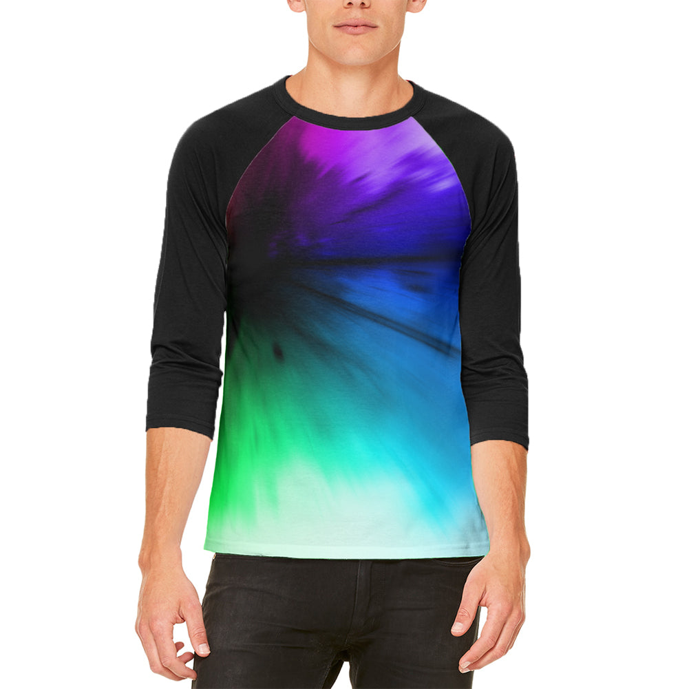Black Light Raver Rainbow Mens Raglan T Shirt Men's Raglans Old Glory 2XL White-Black