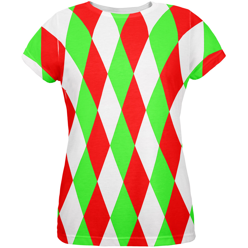 Christmas Jester Harlequin Costume All Over Womens T Shirt Women's T-Shirts Old Glory 2XL Multicolored