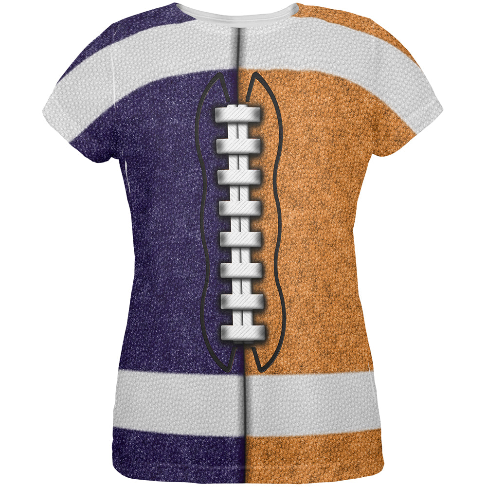 Fantasy Football Team Navy and Orange All Over Womens T Shirt Women's T-Shirts Old Glory LG Multi