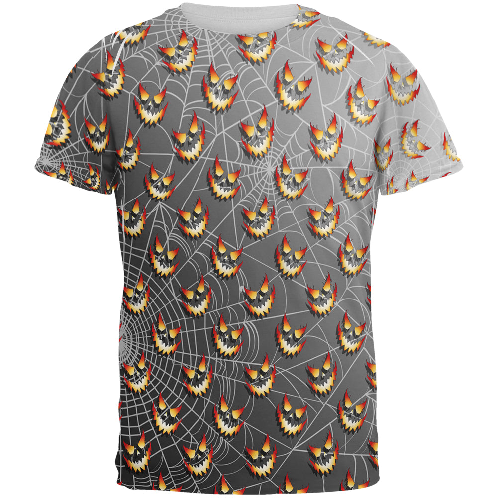 Halloween Spider Webs and Jack-O-Lanterns All Over Mens T Shirt Men's T-Shirts Old Glory 2XL Multi