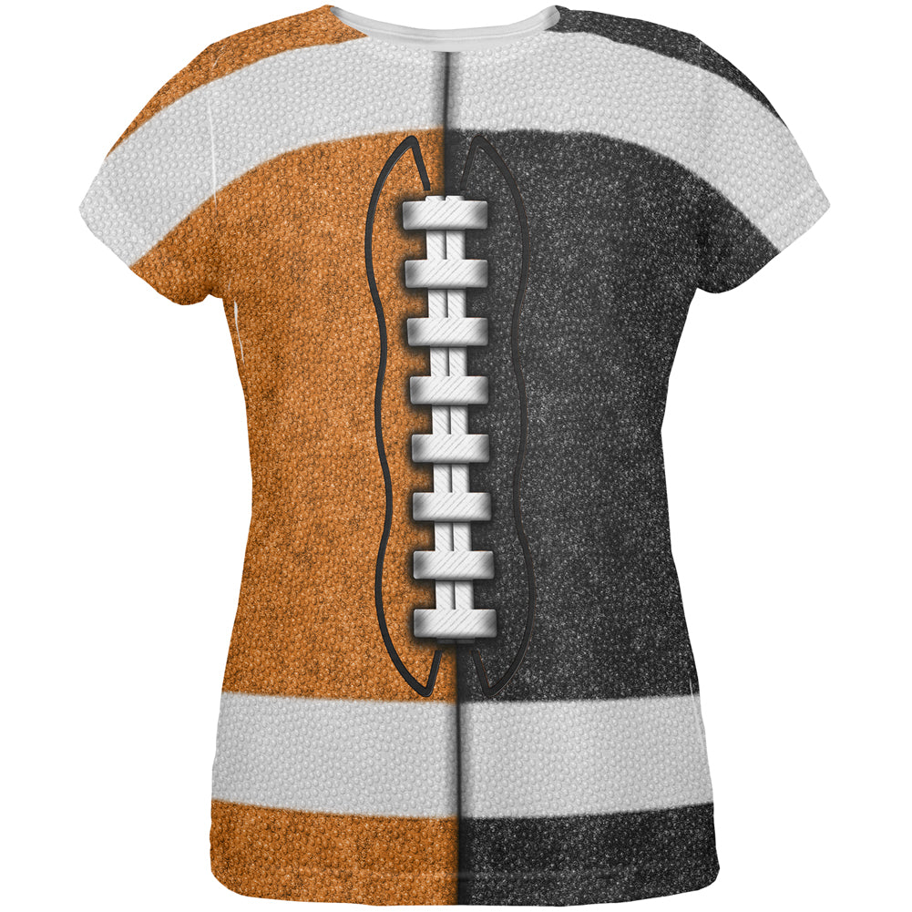 Fantasy Football Team Orange and Black All Over Womens T Shirt Women's T-Shirts Old Glory LG Multi