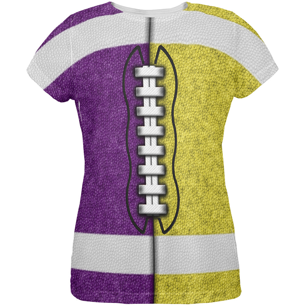 Fantasy Football Team Purple and Yellow All Over Womens T Shirt Women's T-Shirts Old Glory LG Multi