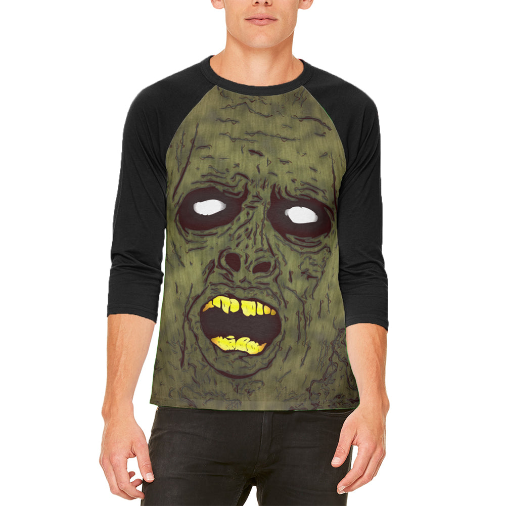 Halloween Dirty Ugly Zombie Face Mens Raglan T Shirt Men's T-Shirts Old Glory LG White