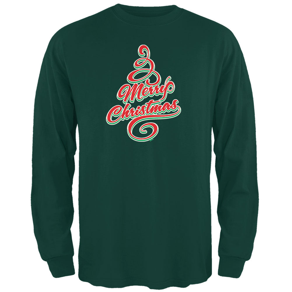Merry Christmas Tree Mens Long Sleeve T Shirt Men's Long Sleeves Old Glory 2XL Green