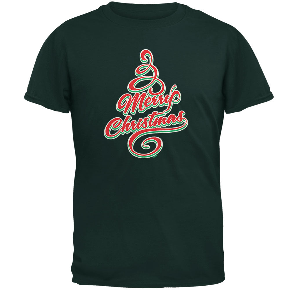 Merry Christmas Tree Mens T Shirt Men's T-Shirts Old Glory 2XL Dark Green
