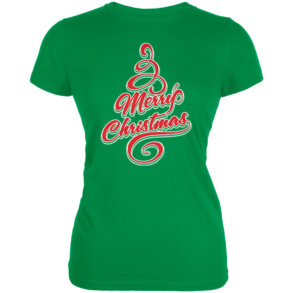 Merry Christmas Tree Juniors Soft T Shirt Juniors T-Shirts Old Glory 2XL Green