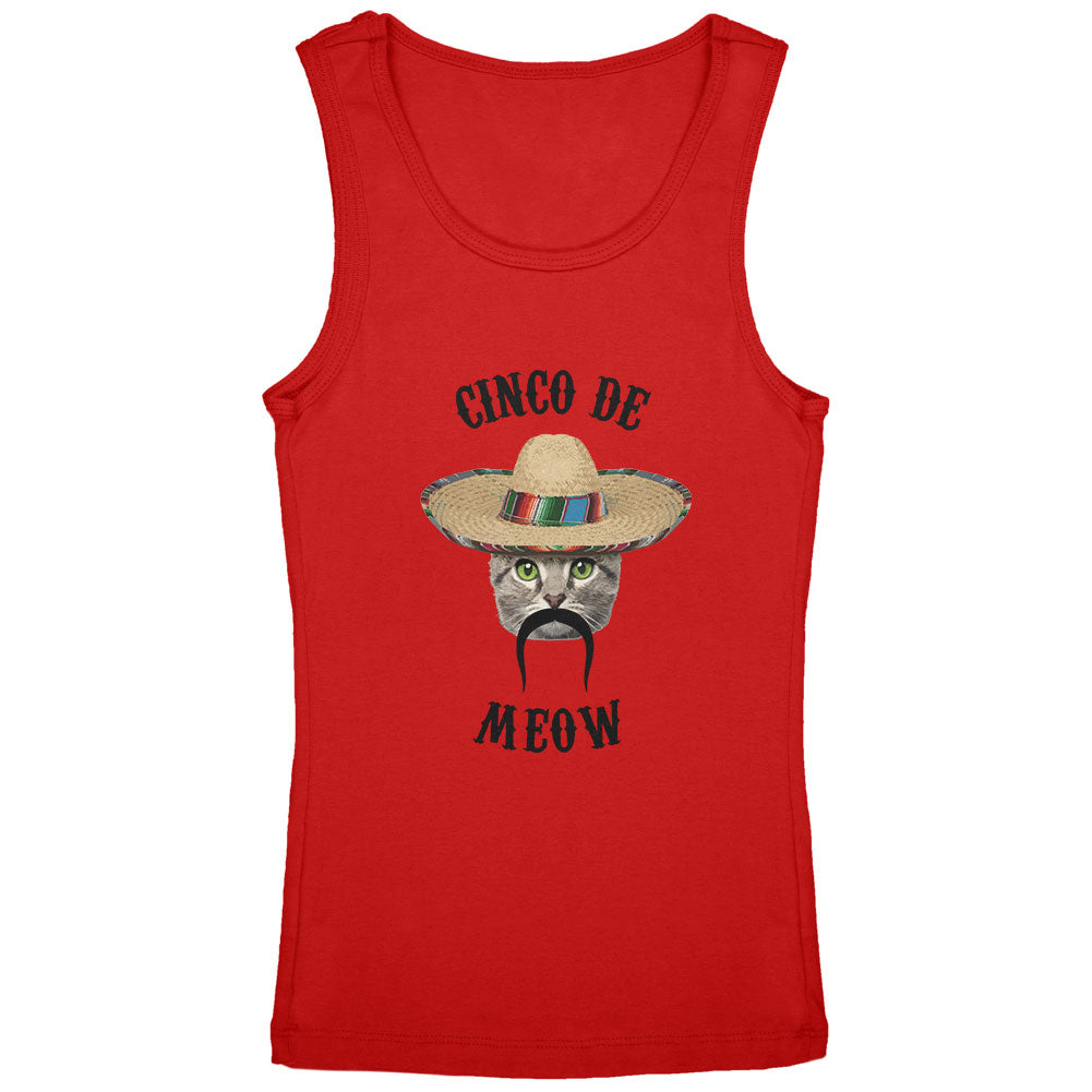 Funny Cat Cinco de Mayo Meow Youth Girls Tank Top Youth Tank Tops Old Glory YLG Red