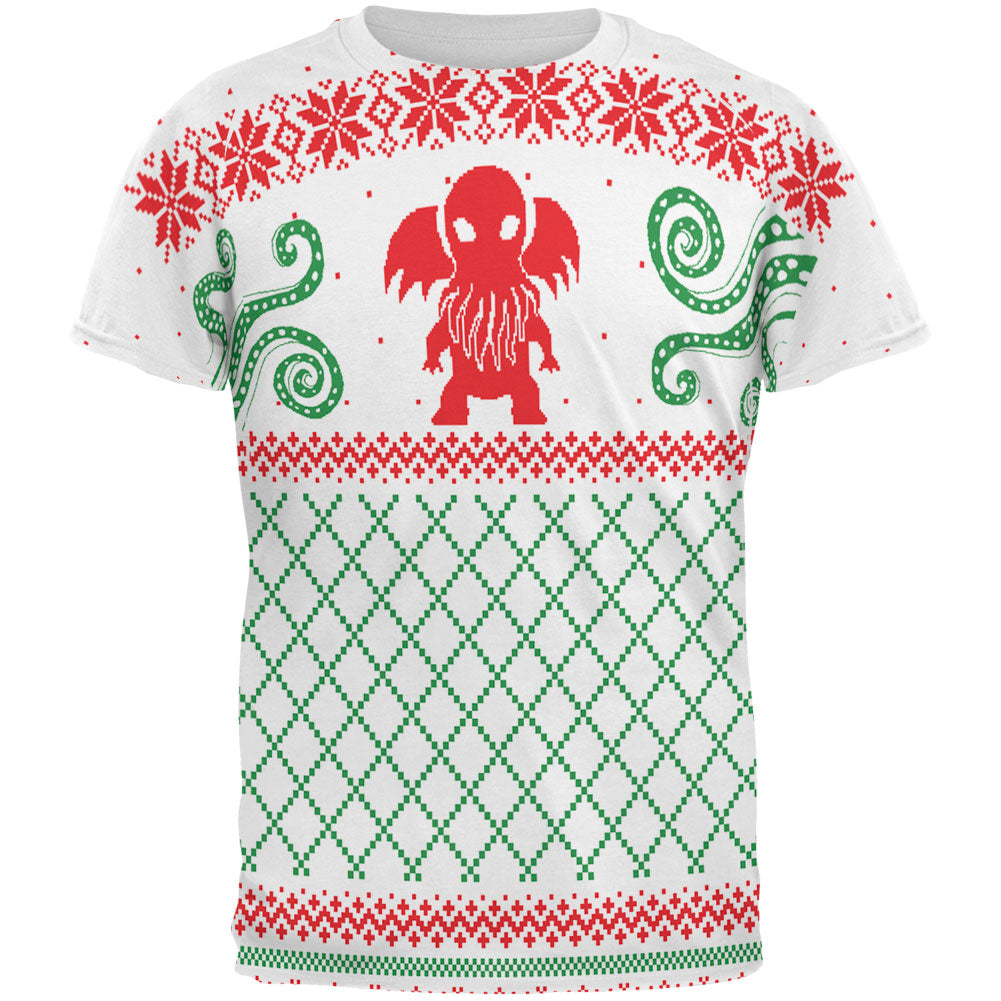 Cthulhu Lovecraft Dimensions Ugly Christmas Sweater All Over Mens T Shirt Men's T-Shirts Old Glory 2XL Multicolored