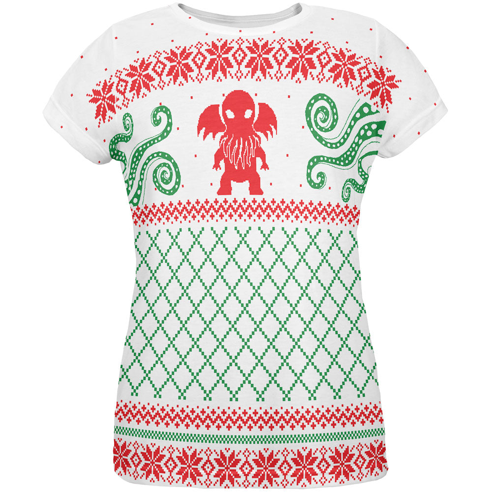 Cthulhu Lovecraft Dimensions Ugly Christmas Sweater All Over Womens T Shirt Women's T-Shirts Old Glory LG Multicolored