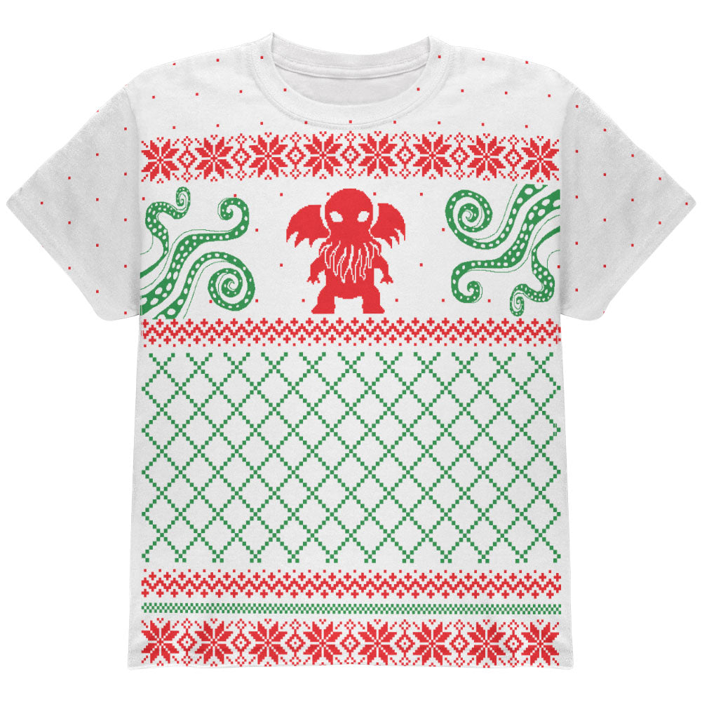 Cthulhu Lovecraft Dimensions Ugly Christmas Sweater All Over Youth T Shirt Youth T-Shirts Old Glory YLG Multicolored