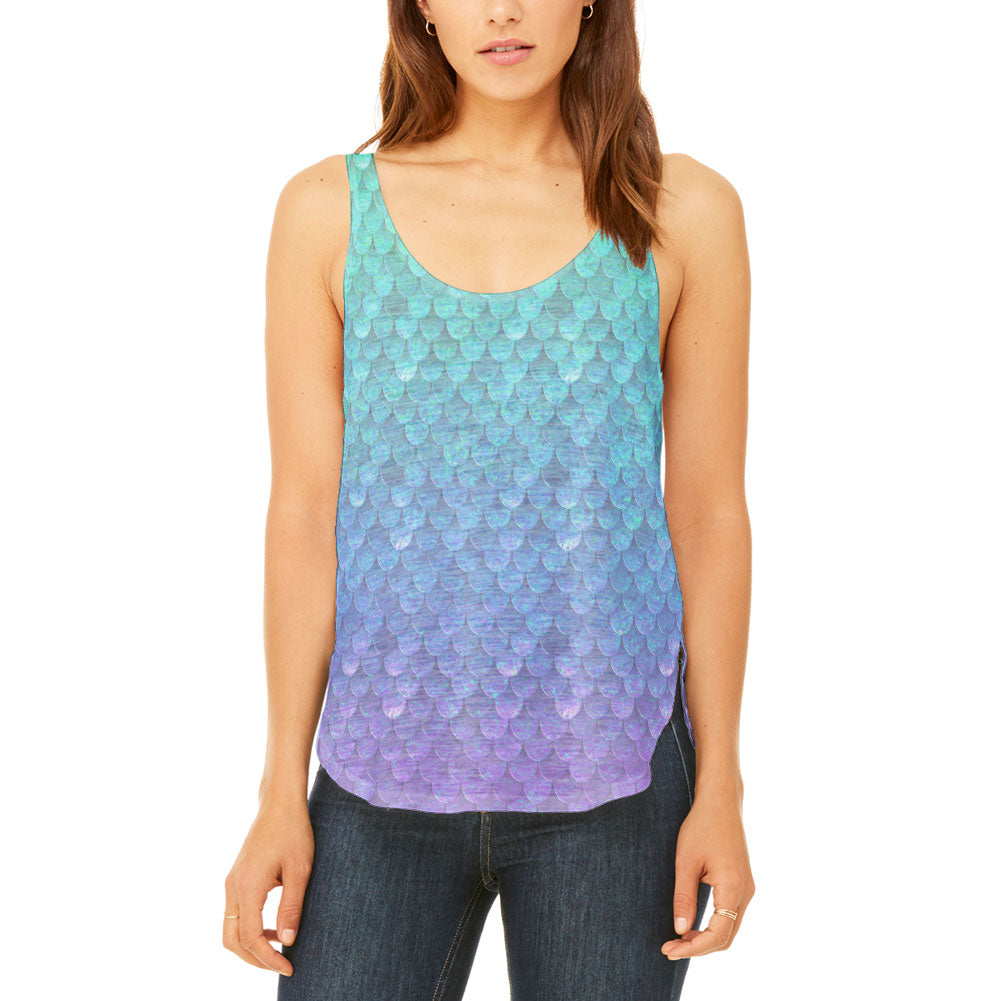 Halloween Mermaid Scales Costume Juniors Flowy Side Slit Tank Top Juniors Tank Tops Old Glory 2XL Multi