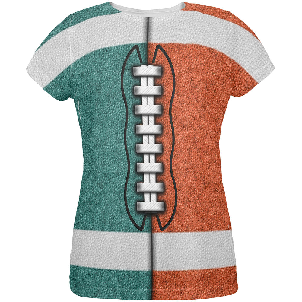 Fantasy Football Team Teal and Orange All Over Womens T Shirt Women's T-Shirts Old Glory LG Multi