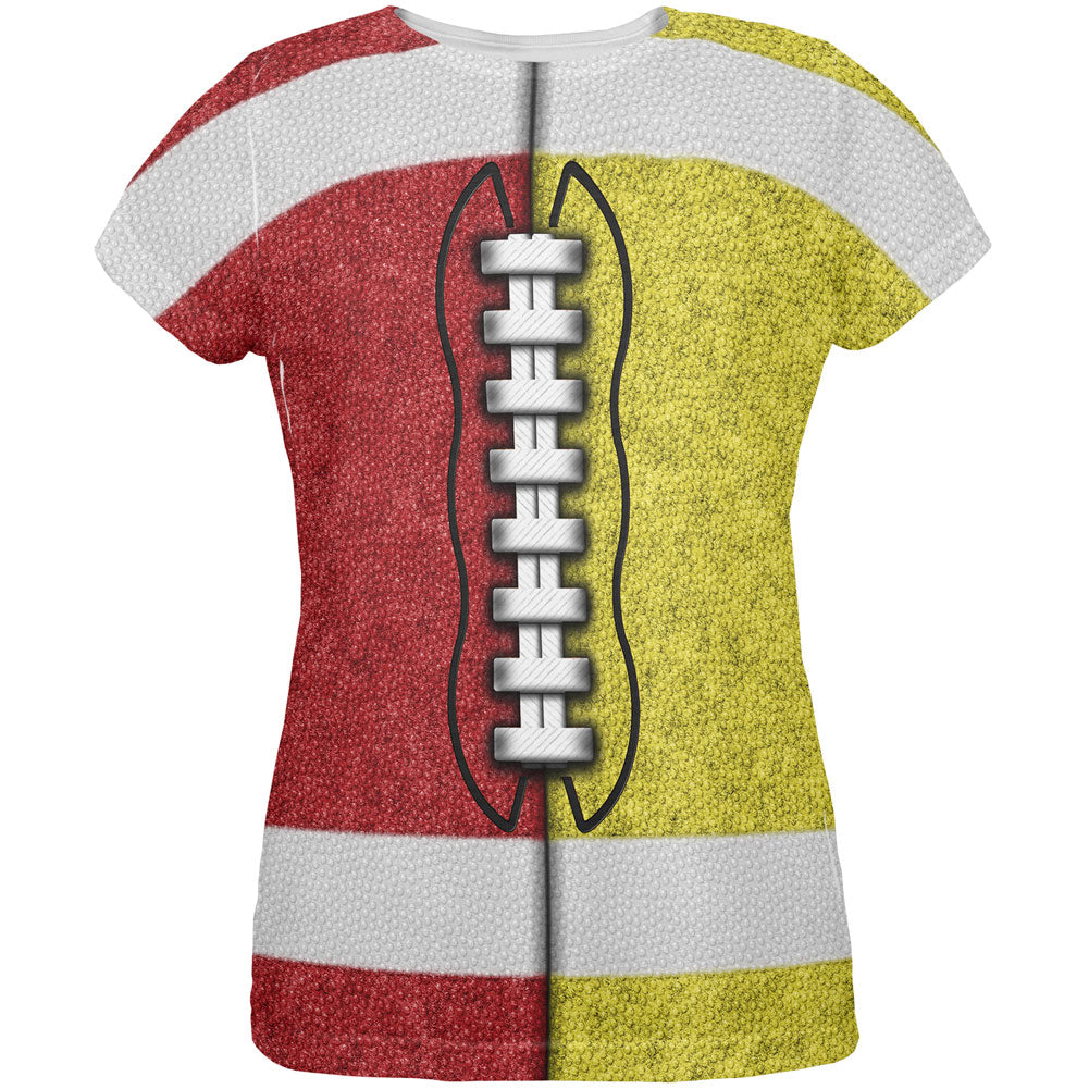 Fantasy Football Team Red and Yellow All Over Womens T Shirt Women's T-Shirts Old Glory LG Multi
