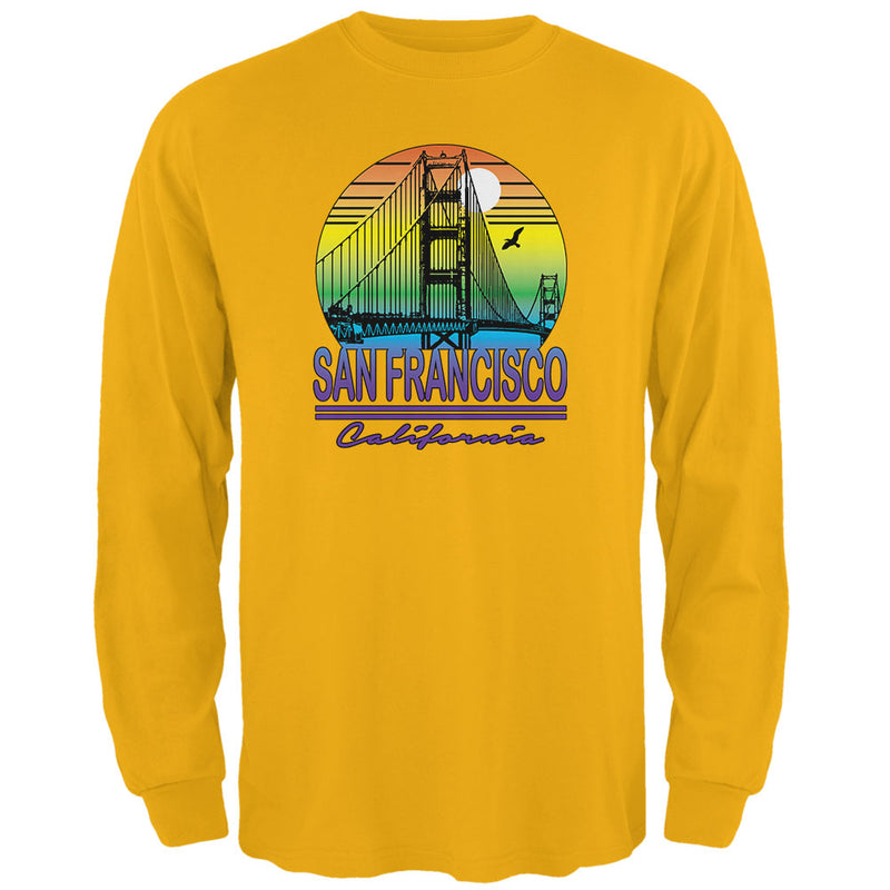 Bridge San Francisco California Rainbow Gradient Mens Long Sleeve T Shirt Men's Long Sleeves Old Glory 2XL Yellow