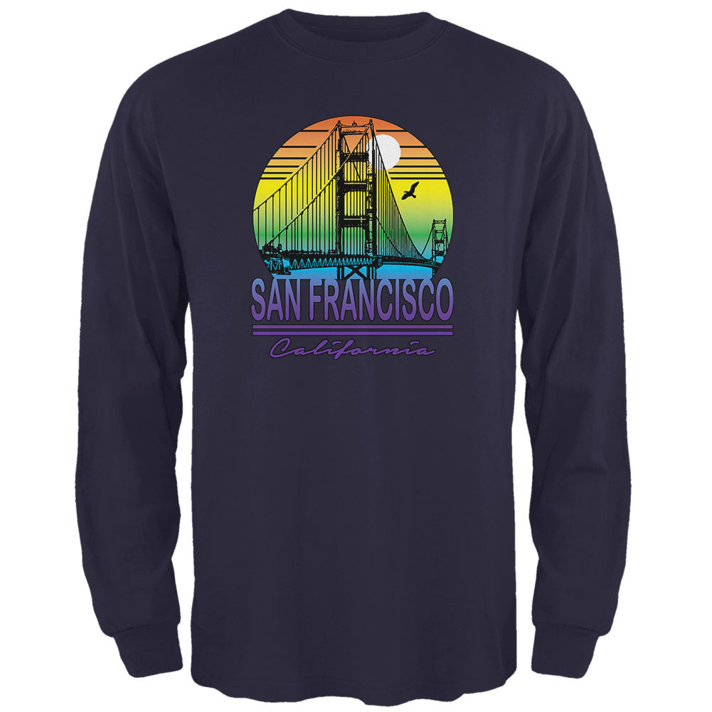 Bridge San Francisco California Rainbow Gradient Mens Long Sleeve T Shirt Men's Long Sleeves Old Glory 2XL Navy
