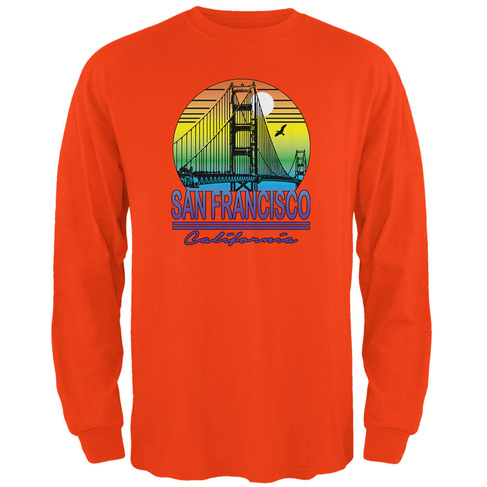 Bridge San Francisco California Rainbow Gradient Mens Long Sleeve T Shirt Men's Long Sleeves Old Glory 3XL Orange