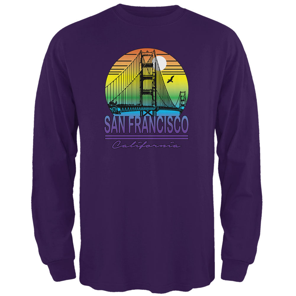 Bridge San Francisco California Rainbow Gradient Mens Long Sleeve T Shirt Men's Long Sleeves Old Glory 2XL Purple
