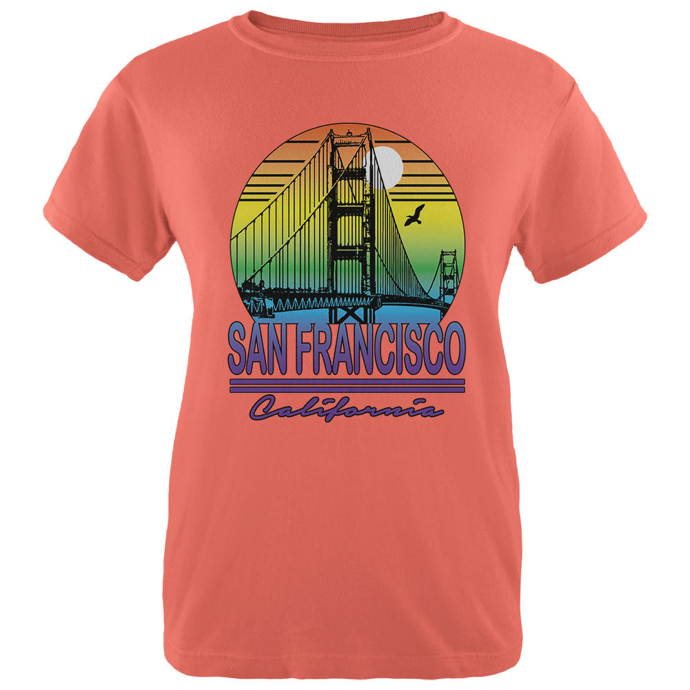 Bridge San Francisco California Rainbow Gradient Womens T Shirt Women's T-Shirts Old Glory 2XL Salmon
