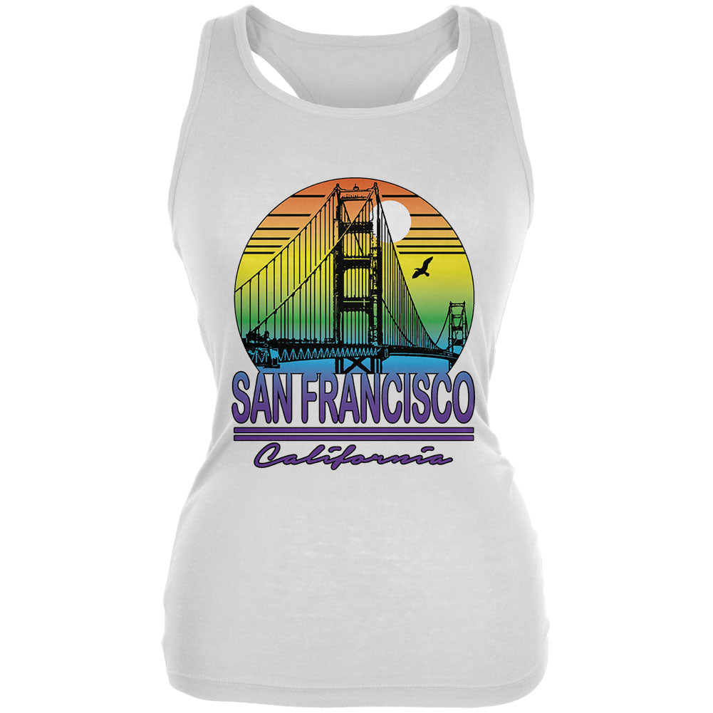 Bridge San Francisco California Rainbow Gradient Juniors Soft Tank Top Juniors Tank Tops Old Glory 2XL White
