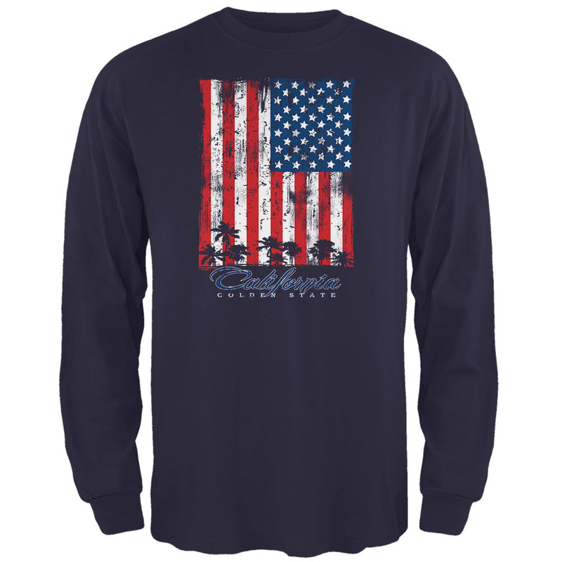 Flag Palm Trees California Golden State Mens Long Sleeve T Shirt Men's Long Sleeves Old Glory 2XL Navy