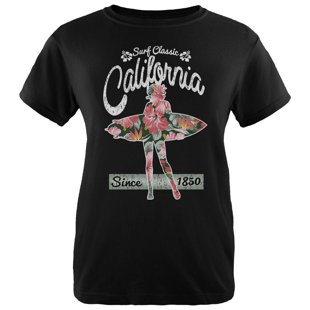 Floral Pineapple Surfer California Surf Classic Womens T Shirt Women's T-Shirts Old Glory 2XL Black