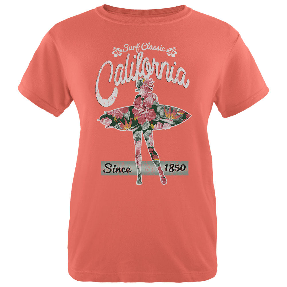 Floral Pineapple Surfer California Surf Classic Womens T Shirt Women's T-Shirts Old Glory 2XL Pink