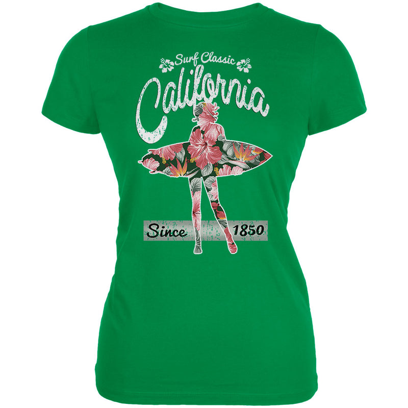 Floral Pineapple Surfer California Surf Classic Juniors Soft T Shirt Juniors T-Shirts Old Glory 2XL Green