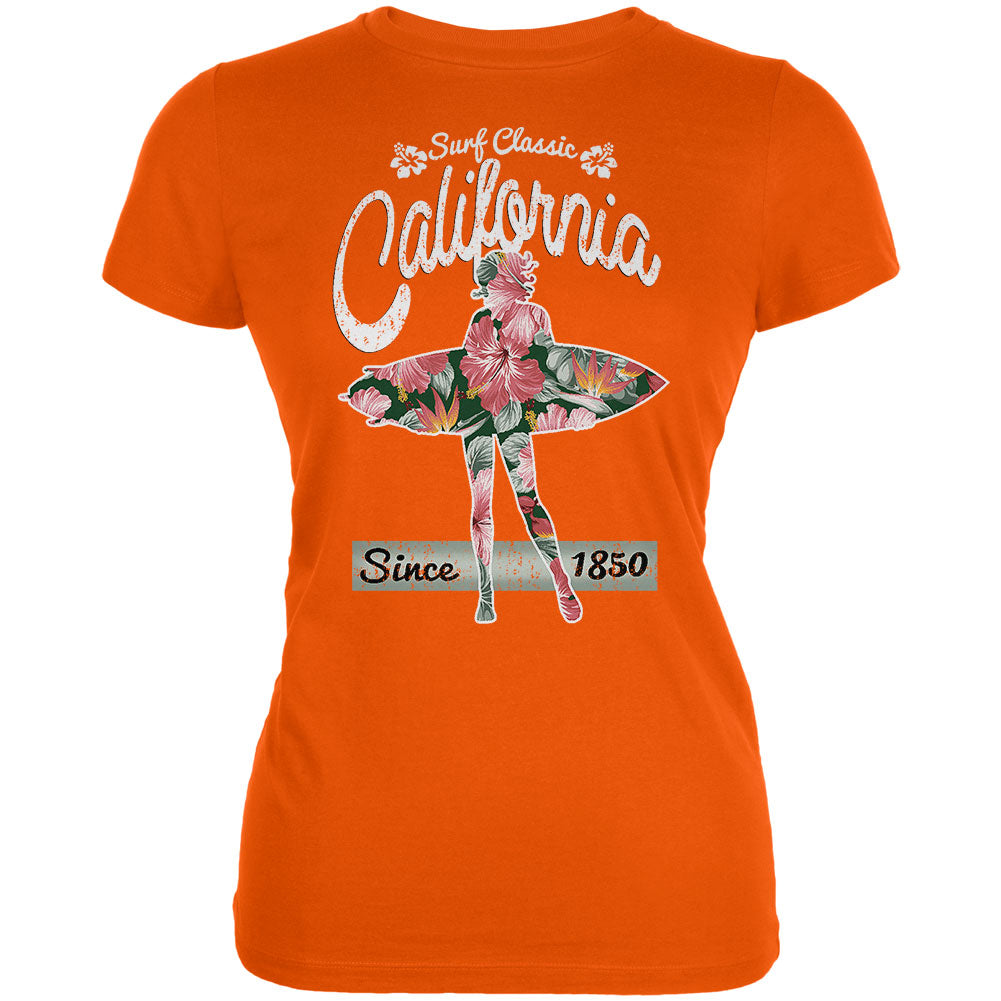 Floral Pineapple Surfer California Surf Classic Juniors Soft T Shirt Juniors T-Shirts Old Glory 2XL Orange