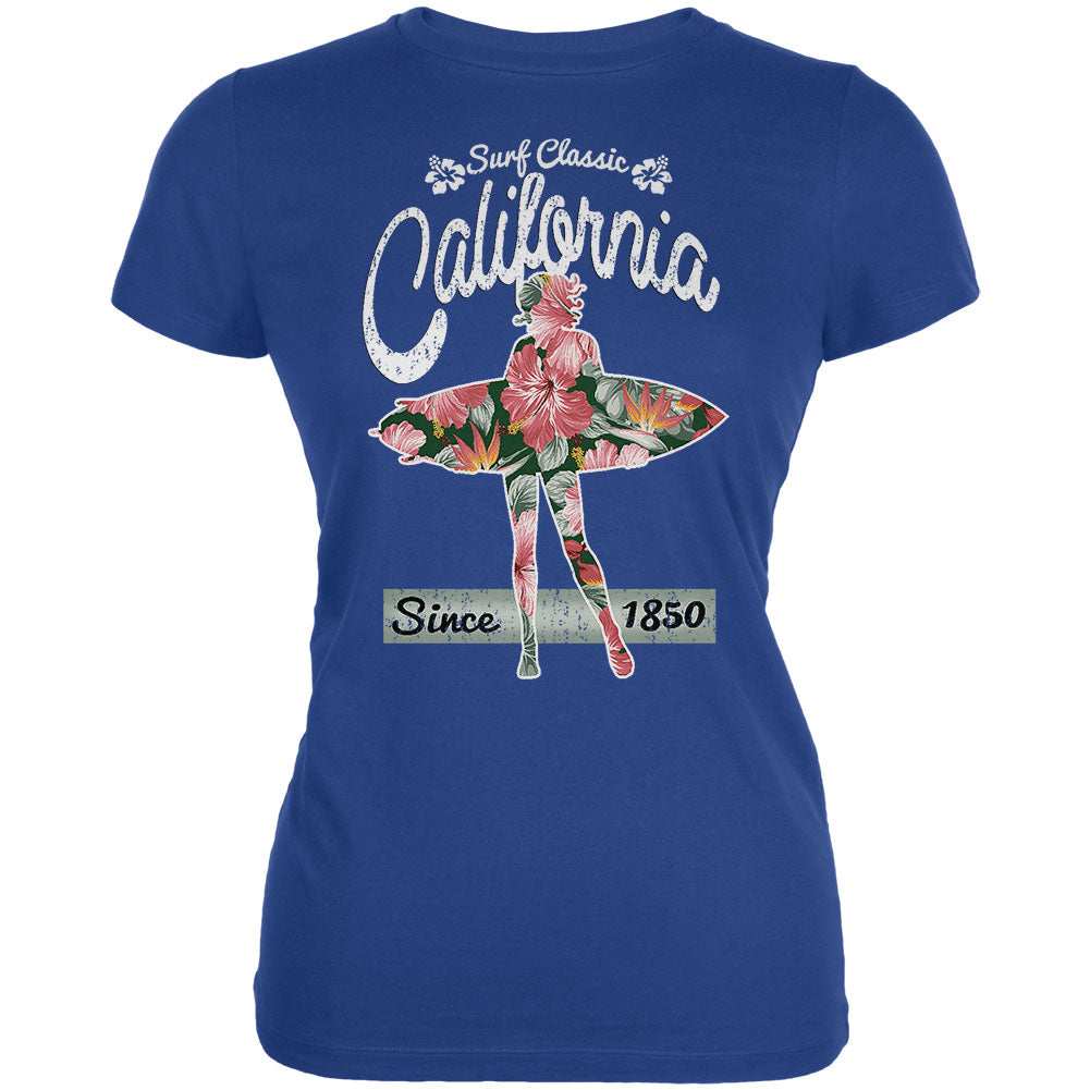 Floral Pineapple Surfer California Surf Classic Juniors Soft T Shirt Juniors T-Shirts Old Glory 2XL Blue