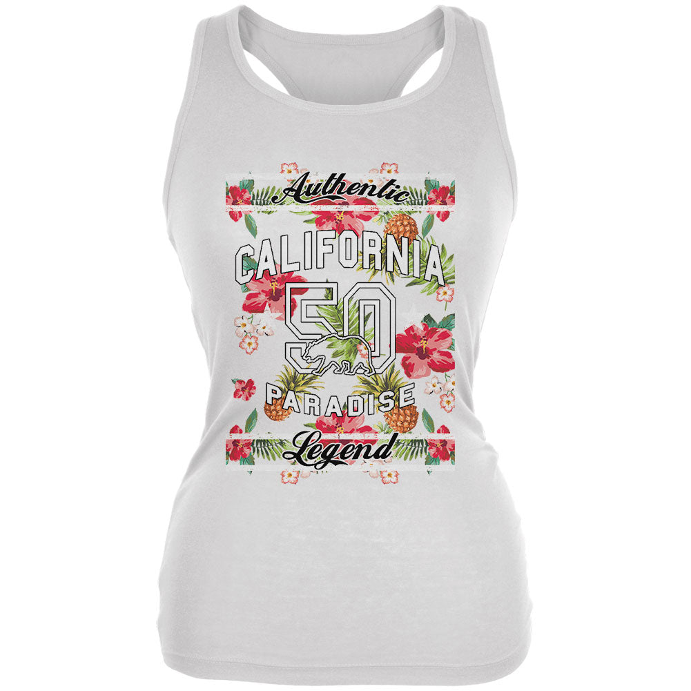 Floral Paradise Found California Juniors Soft Tank Top Juniors Tank Tops Old Glory 2XL White