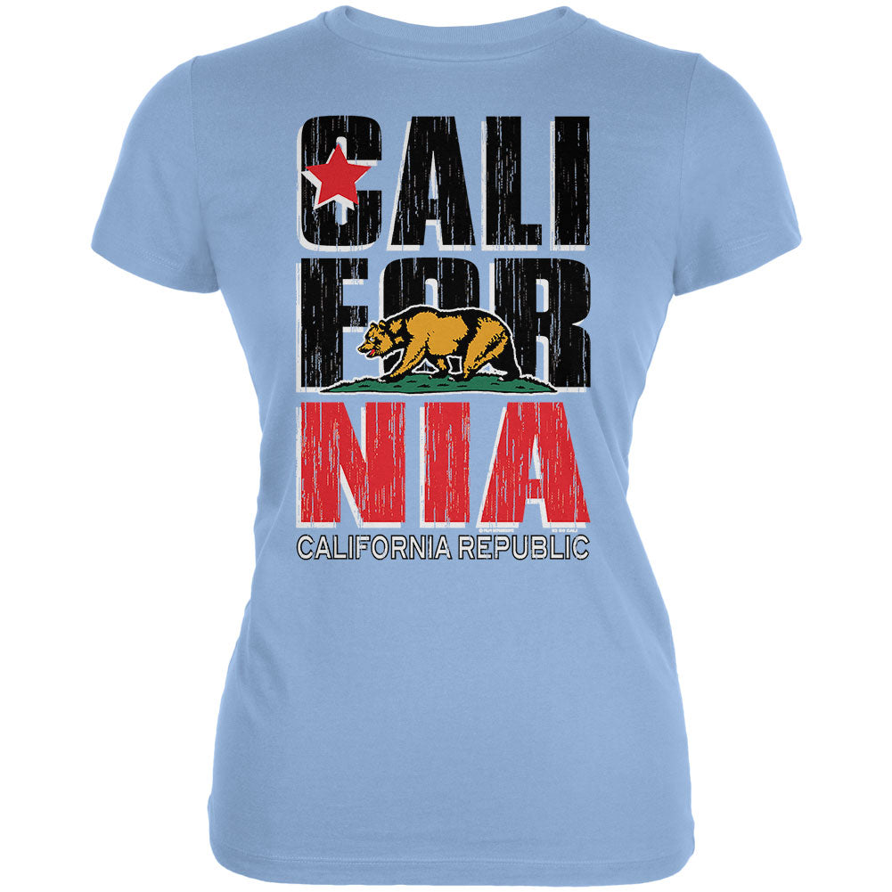 Bear California Republic Blue Juniors Soft T Shirt Juniors T-Shirts Old Glory LG Blue
