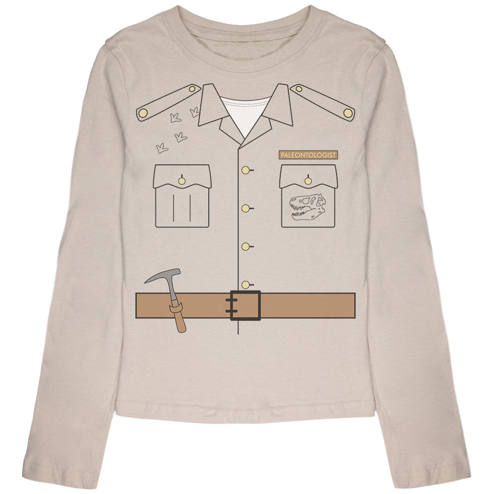 Halloween Paleontologist Dinosaur Hunter Costume Youth Girls Long Sleeve T Shirt Youth Long Sleeves Old Glory YSM Cream