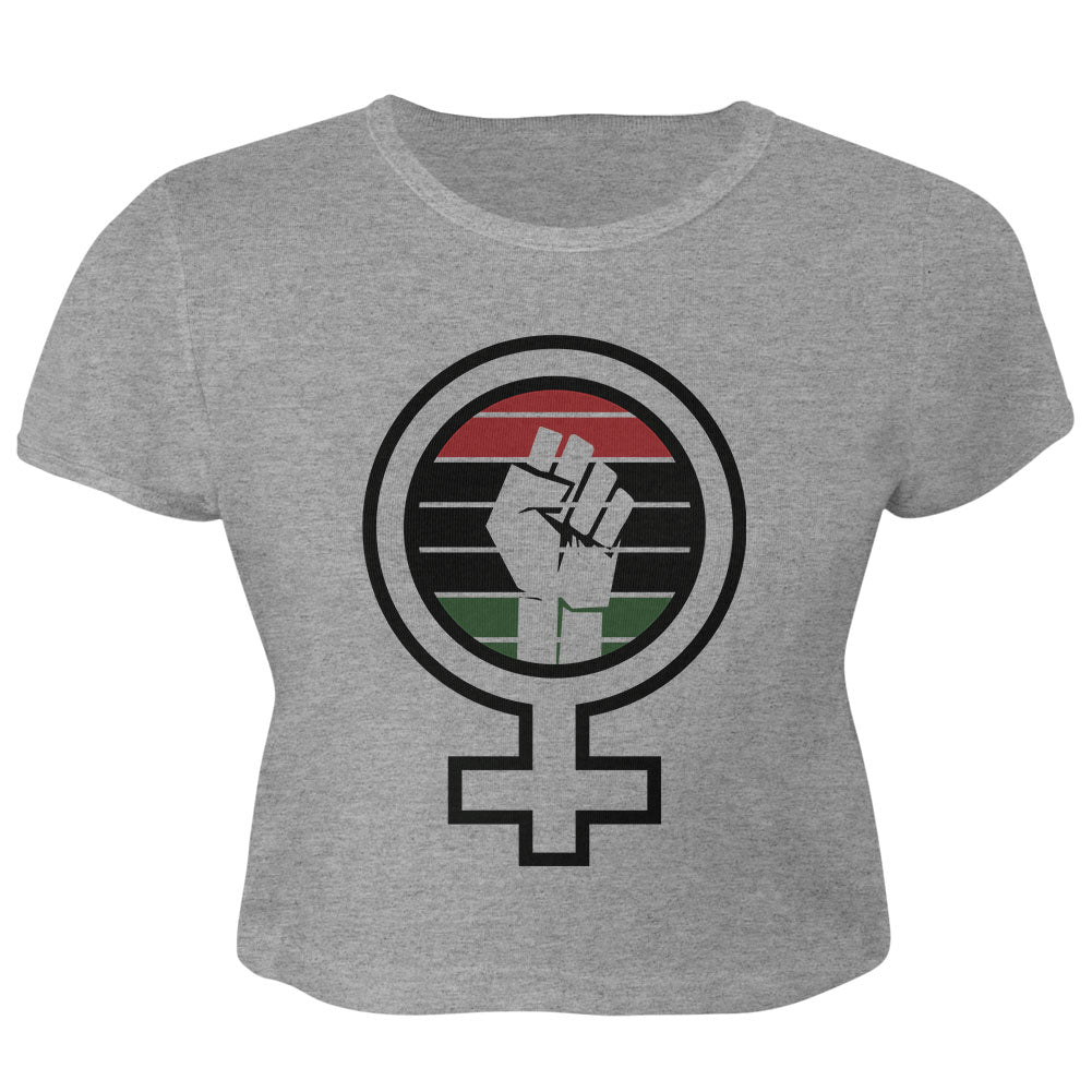 Feminist Raised First 70's Retro Sun Afro-American flag Juniors Crop Top T-Shirt Juniors T-Shirts Old Glory LG Heather