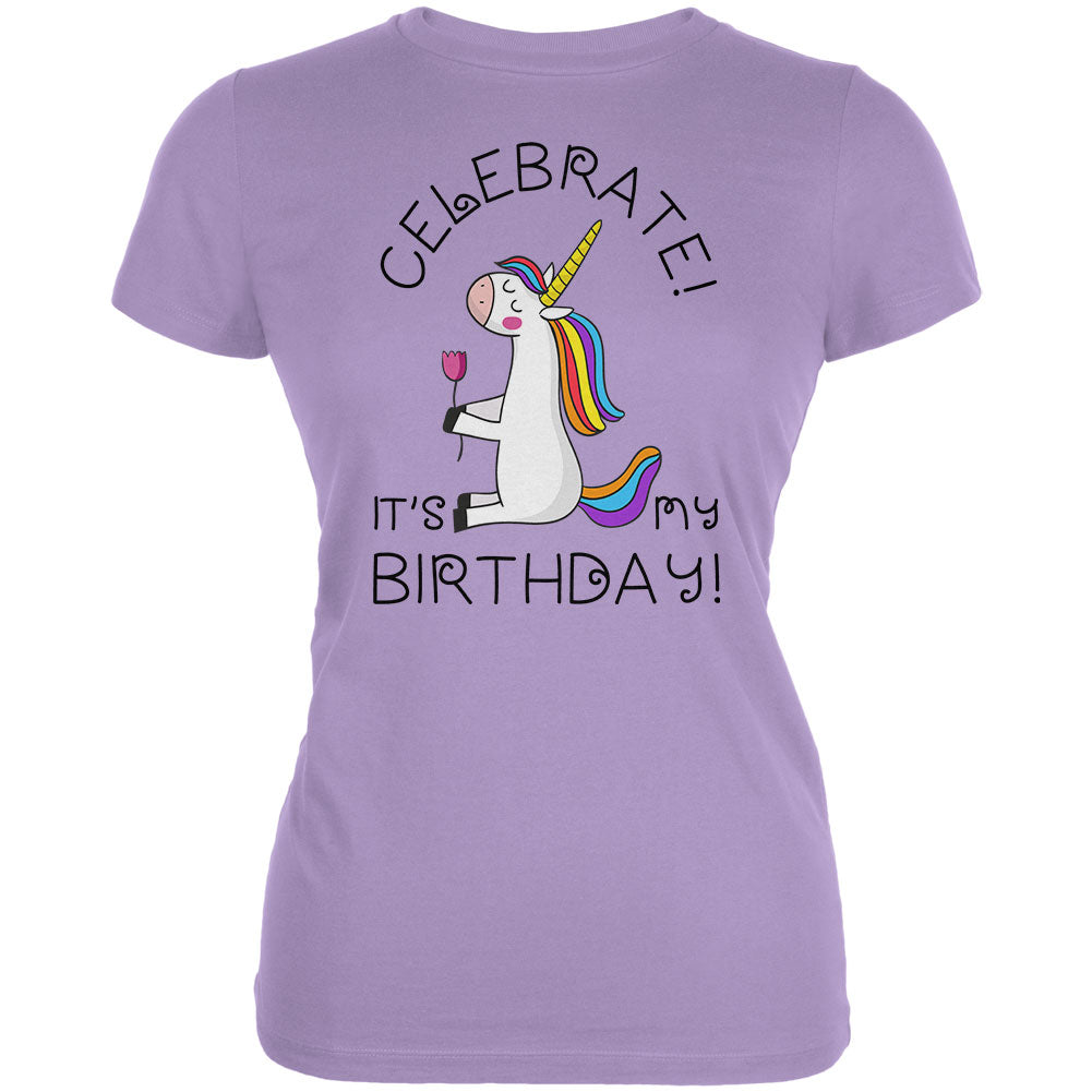 Unicorn Celebrate it's my Birthday Juniors Soft T Shirt Juniors T-Shirts Old Glory LG Lavender