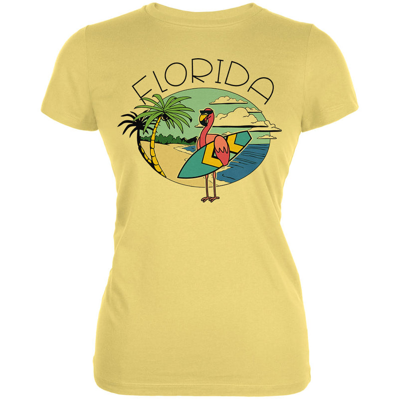 Florida Flamingo Summer Beach Juniors Soft T Shirt Juniors T-Shirts Old Glory LG Yellow
