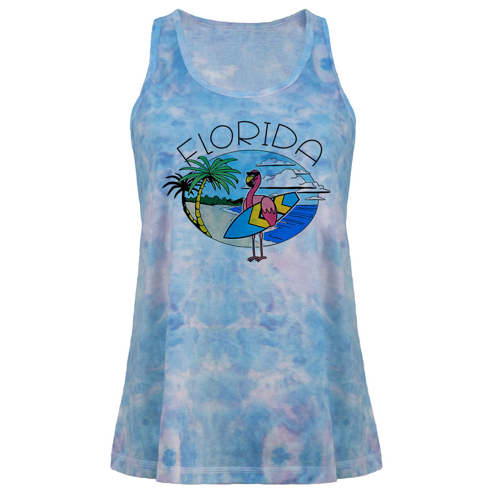 Florida Flamingo Summer Beach Juniors Tie Dye Tank Top Juniors Tank Tops Old Glory LG Multi