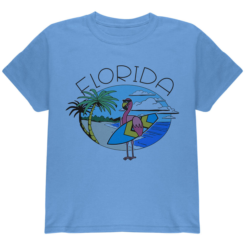 Florida Flamingo Summer Beach Youth T Shirt Youth T-Shirts Old Glory YMD Carolina Blue