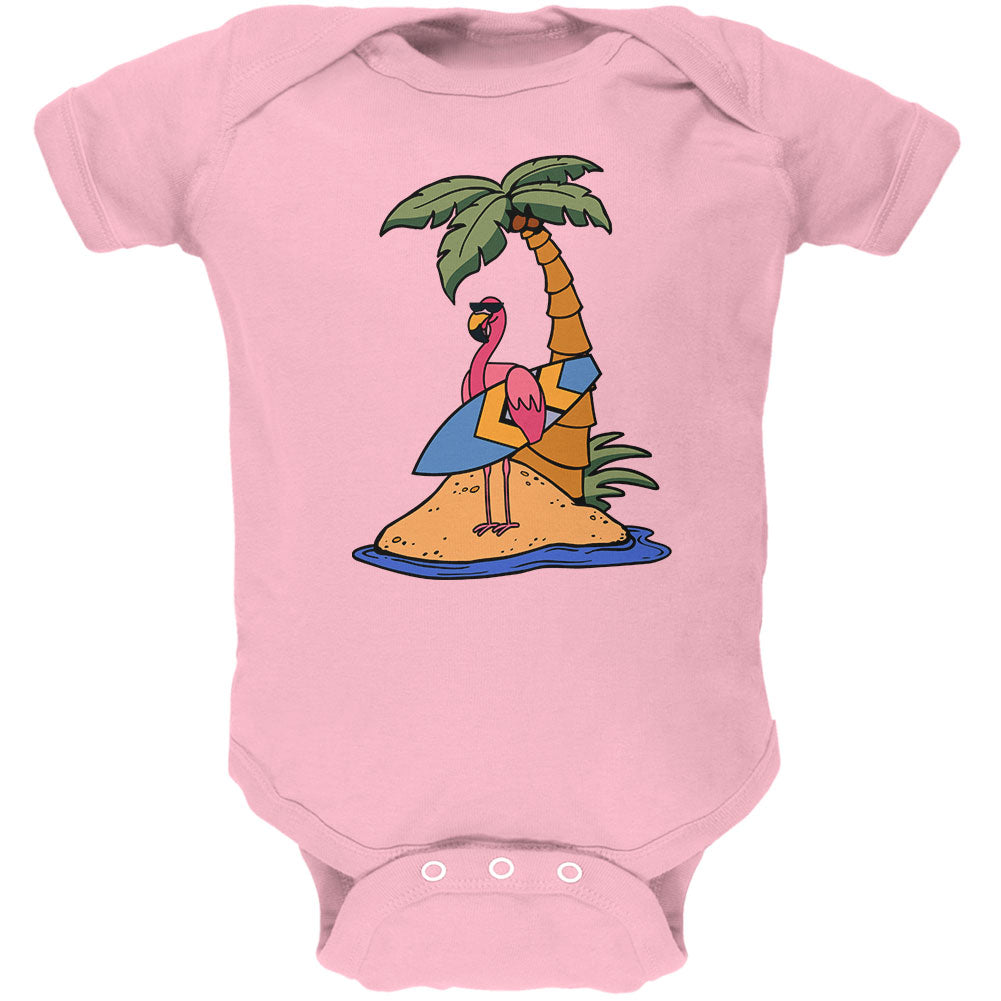Flamingo Summer Palm Tree Soft Baby One Piece Baby One Piece Old Glory NB Light Pink