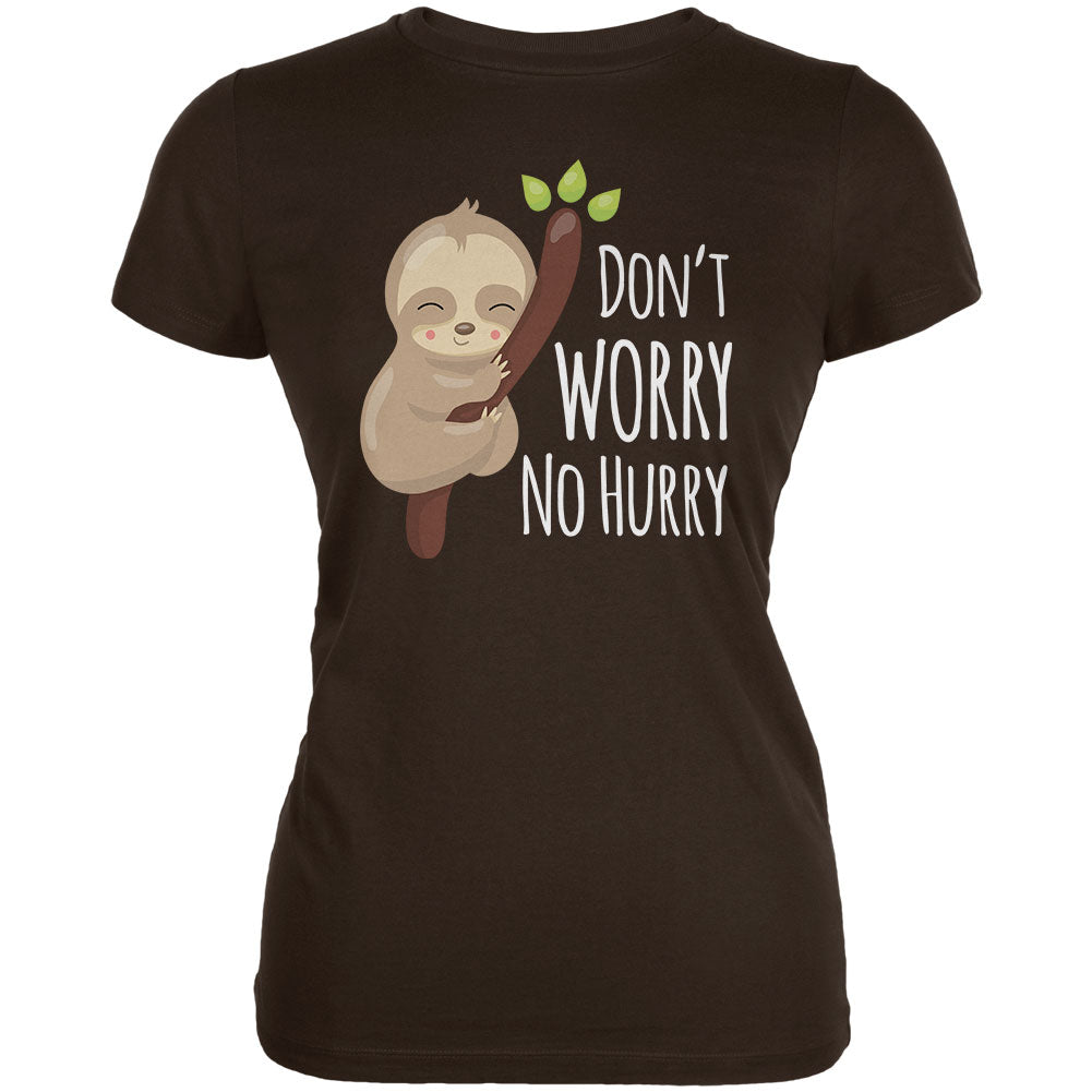Sloth Don't Worry No Hurry Cute Baby Juniors Soft T Shirt Juniors T-Shirts Old Glory 2XL Brown
