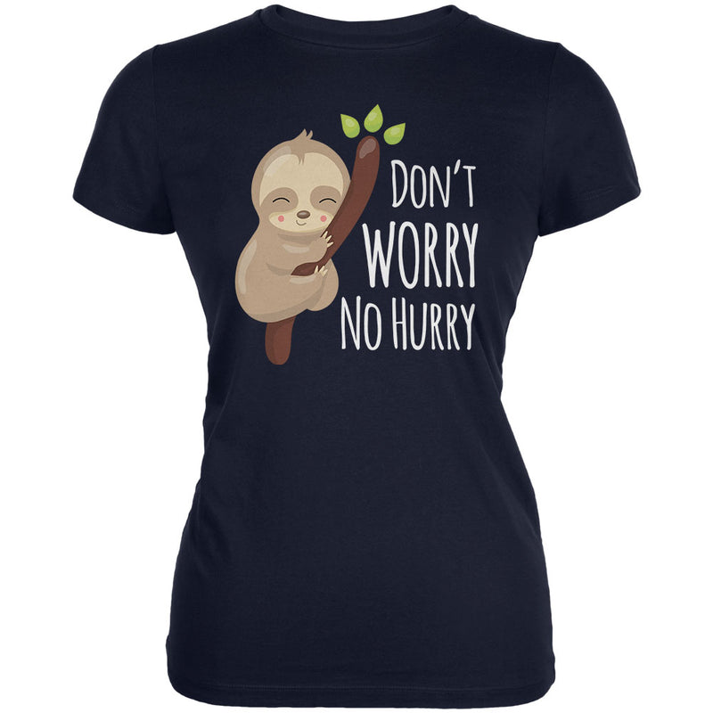 Sloth Don't Worry No Hurry Cute Baby Juniors Soft T Shirt Juniors T-Shirts Old Glory 2XL Navy