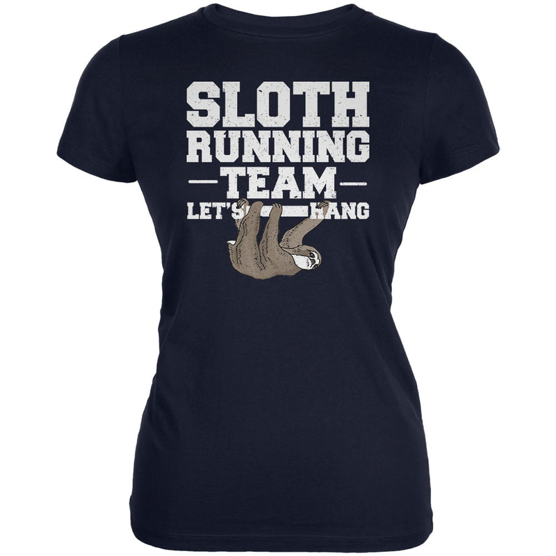 Sloth Running Team Just Hang Juniors Soft T Shirt Juniors T-Shirts Old Glory 2XL Navy