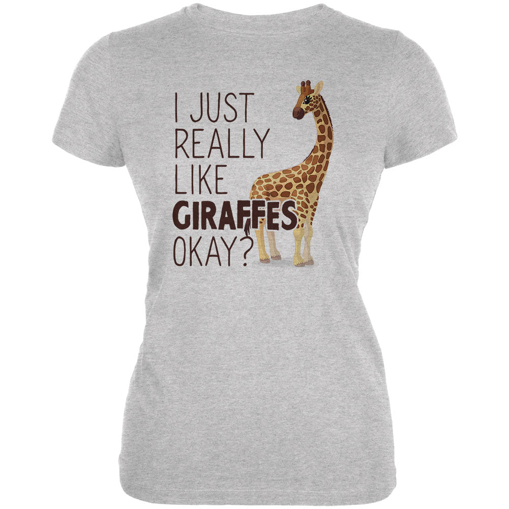 I Just Really Like Giraffes Ok Juniors Soft T Shirt Juniors T-Shirts Old Glory 2XL Heather Grey