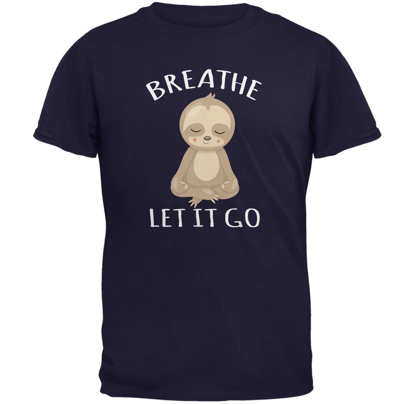 Meditating Sloth Breathe Let It Go Mens T Shirt Men's T-Shirts Old Glory 2XL Navy