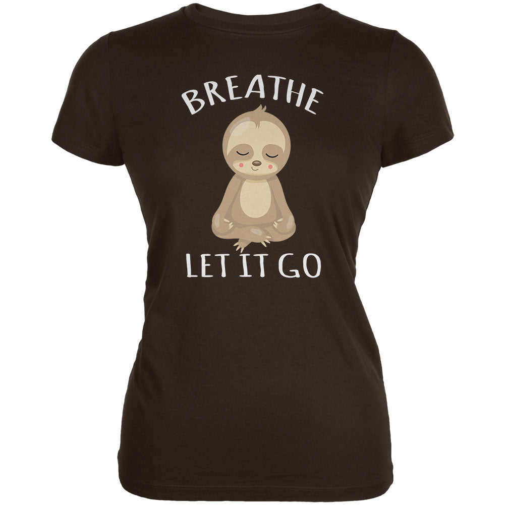 Meditating Sloth Breathe Let It Go Juniors Soft T Shirt Juniors T-Shirts Old Glory 2XL Brown