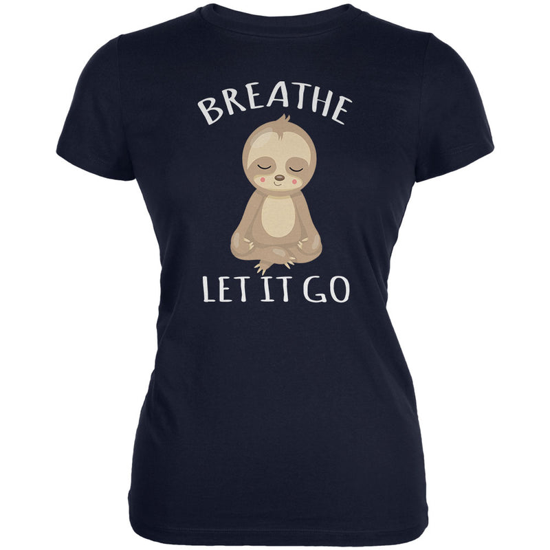Meditating Sloth Breathe Let It Go Juniors Soft T Shirt Juniors T-Shirts Old Glory 2XL Navy