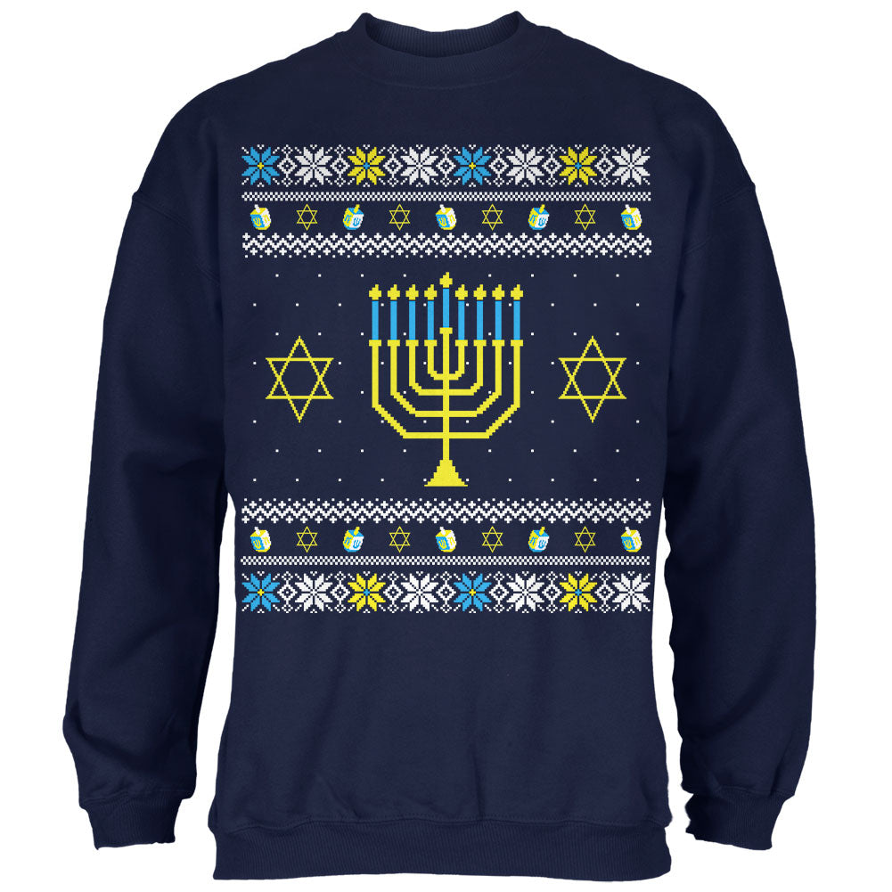 Menorah Ugly Hanukkah Sweater Mens Sweatshirt Men's Sweatshirts Old Glory 2XL Navy