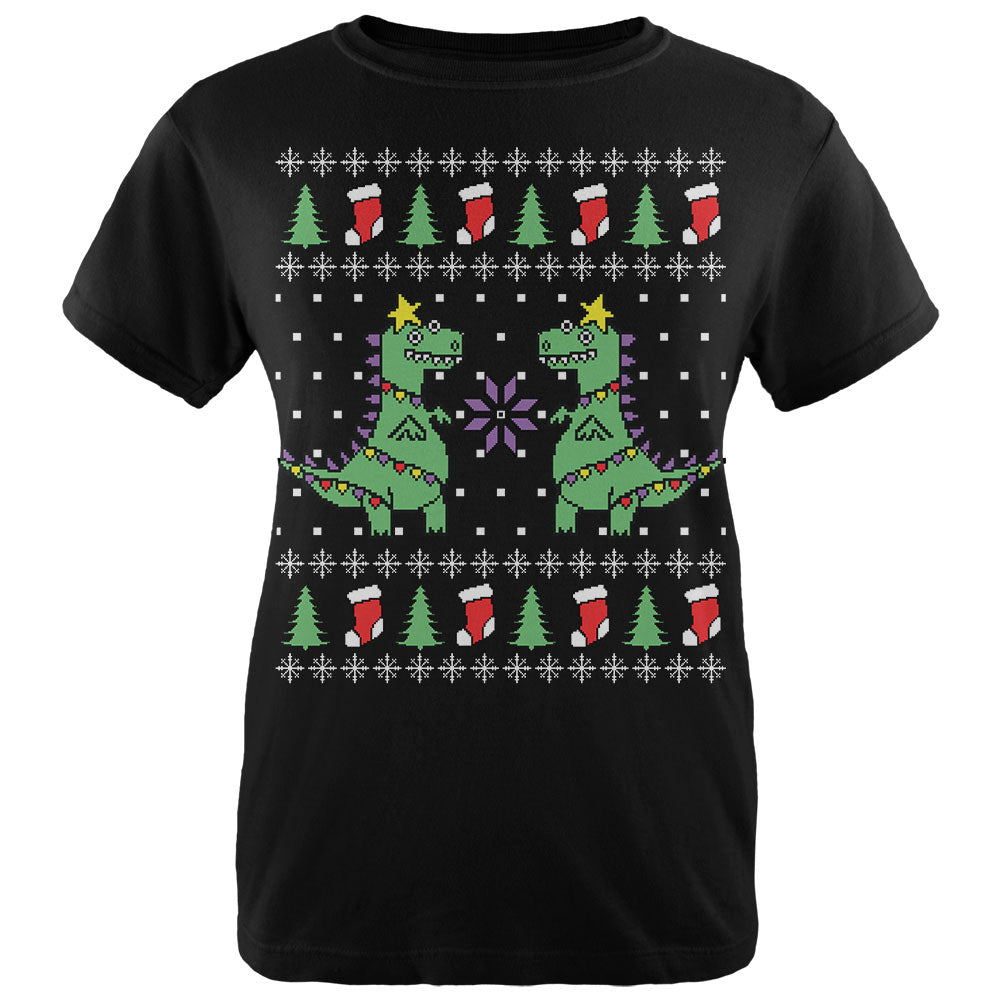 Tree Rex T Rex Ugly Christmas Sweater Womens T Shirt Women's T-Shirts Old Glory 2XL Black